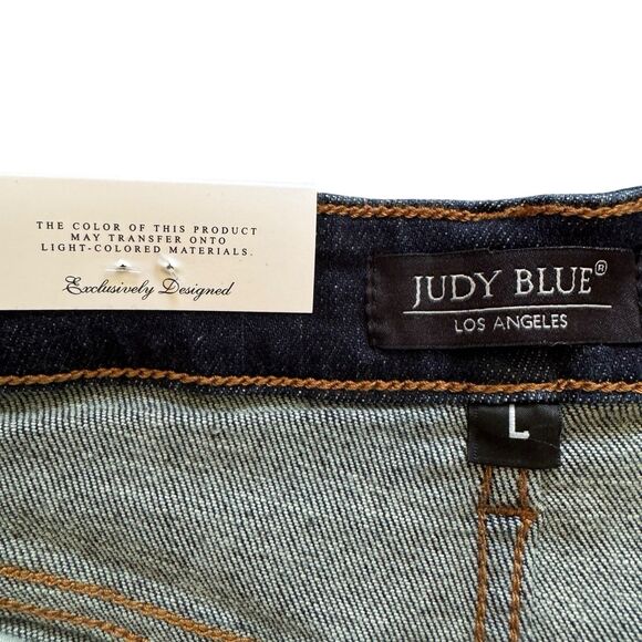 Judy Blue Jean Shorts Size L High Waist Cut Offs Raw Hem Button Fly JB15269 - Picture 6 of 16